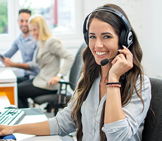 woman with headset at call center