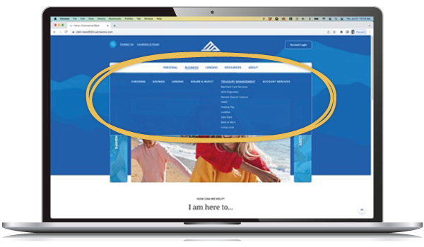 Site menu screenshot in laptop