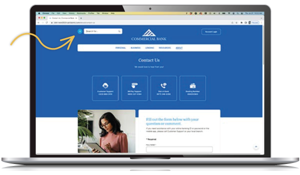 Site search screenshot in laptop