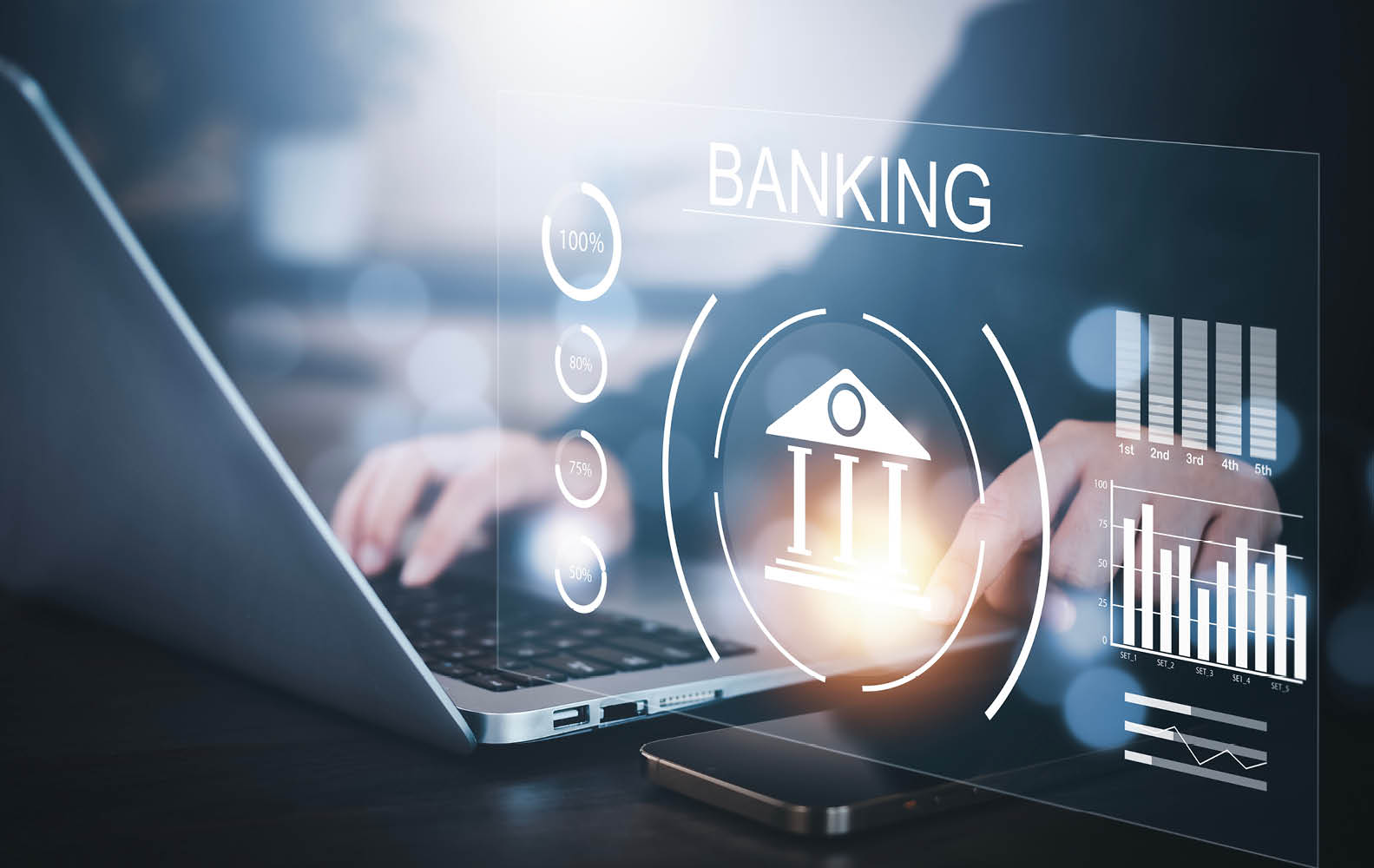laptop open with digital banking secure site
