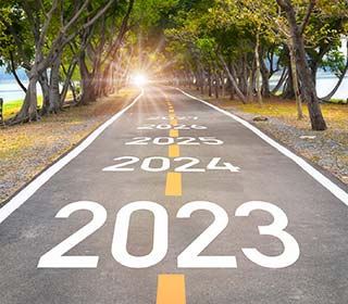 Road with 2023, 2024, 2025, 2026, 2027